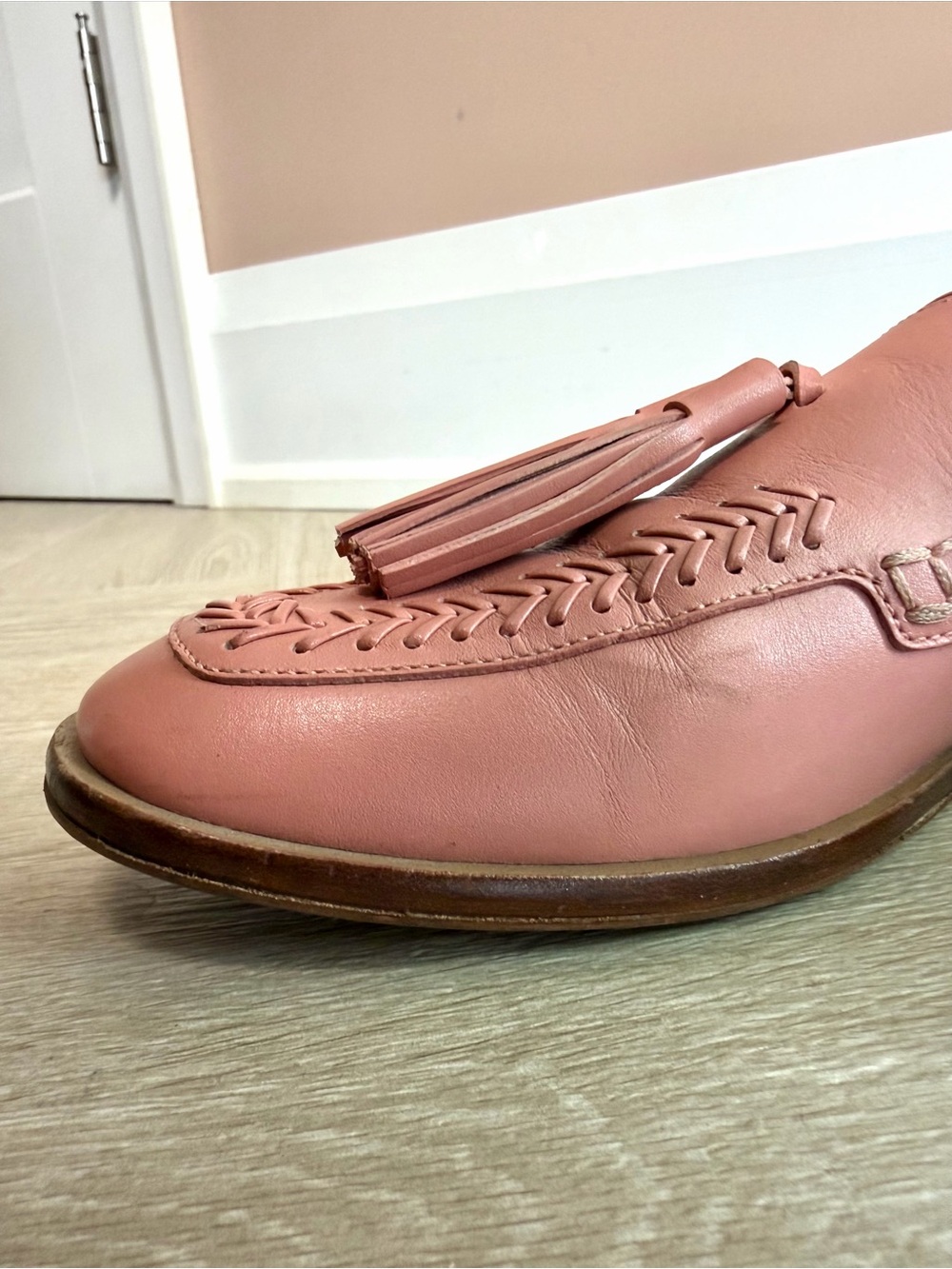 Tod’s Pink Leather Tassel Loafers Size 38 Made in Italy Luxury Flats - Picture 9 of 14